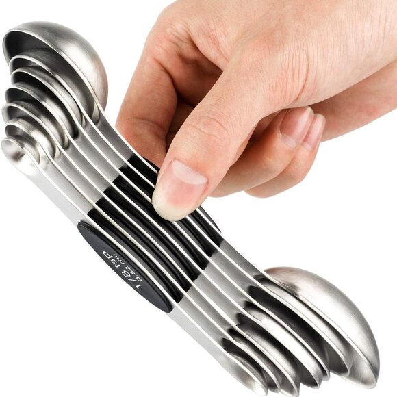 Magnetic Measuring Spoons Set of 7 Stainless Steel Dual Sided Teaspoon Tablespoo - Picture 1 of 7